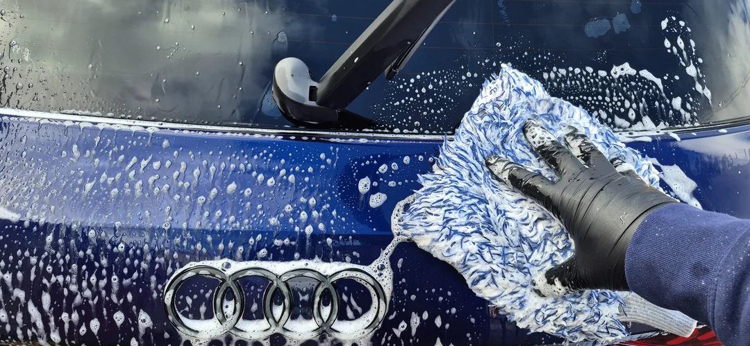 Decontamination wash being carried out on new Audi A3 Sportback in Paisley