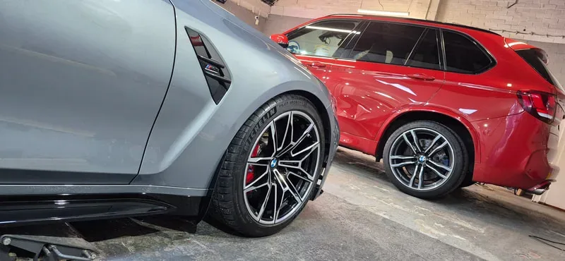 BMW X5M and BMW M3 looking glossy after ceramic coating application by DMD Car Detailing in Paisley near Glasgow