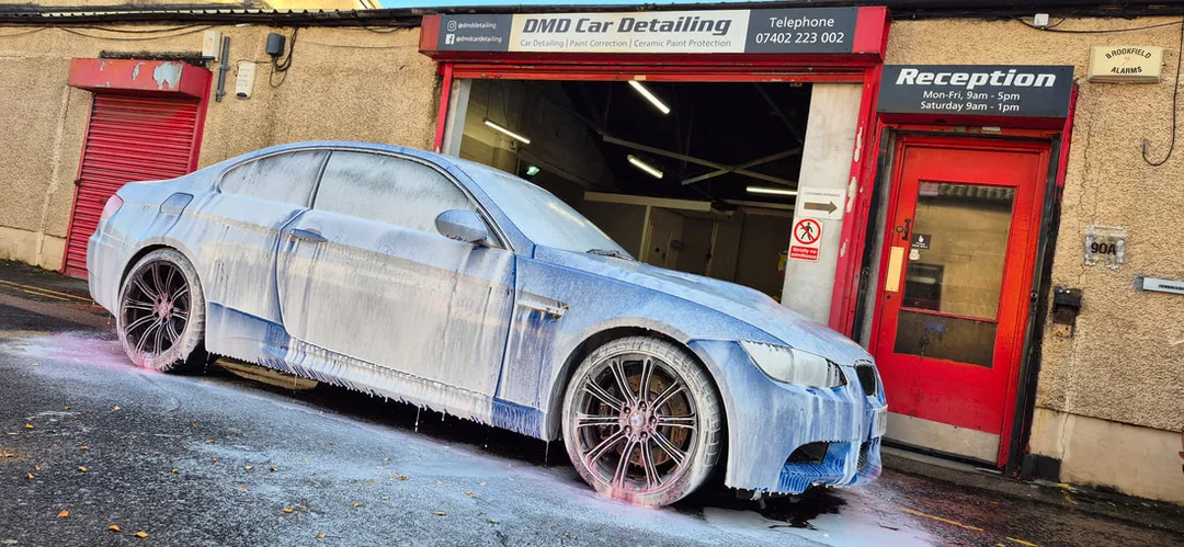 In preparation of ceramic paint protection this BMW M3 is going through a snow foam pre-wash  - Paisley