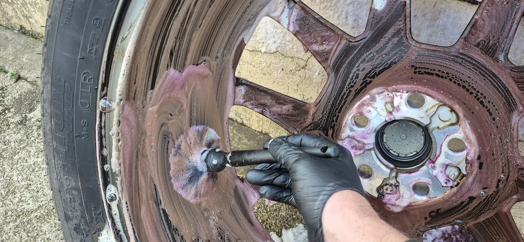 Alloy wheels being cleaned prior to being ceramic coated in Paisley near Glasgow at DMD Car Detailing