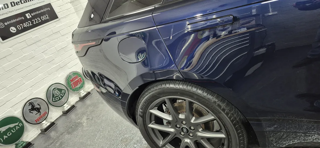 swirl free finish on this Range Rover Velar after full paint correction in paisley at DMD Car Detailing near Glasgow