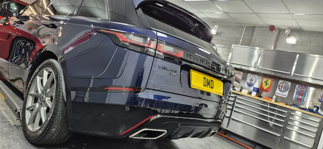 close up view of ranger rover velar after paint correction in Paisley at DMD Car Detailing near Glasgow