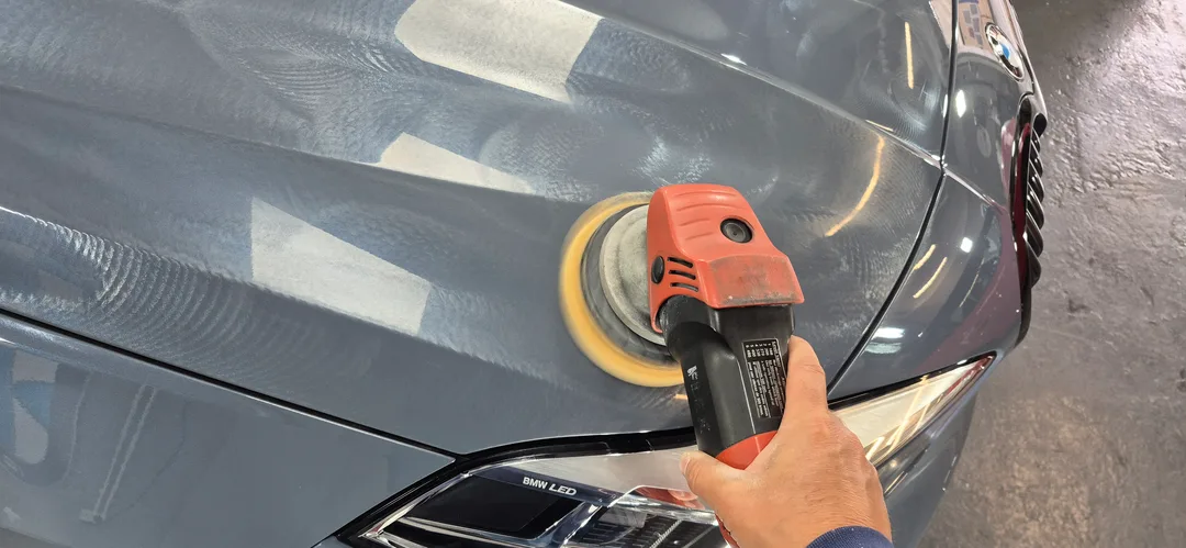 Paint correction being carried out by DMD Car Detailing in Paisley near Glasgow on this BMW 128ti