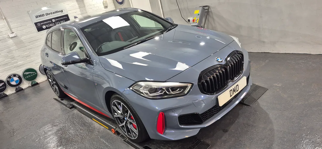 Stunning reflections and gloss on this BMW 128ti after ceramic coating paint protection by DMD Car Detailing in Paisley near Glasgow