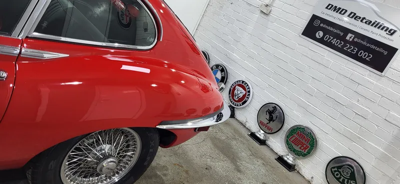 DMD Car Detailing (based locally at Unit 90A Murray Business Park, Paisley) specializes in classic and prestige vehicles, offering expert machine polishing and ceramic coating to safely preserve and enhance the delicate paintwork and brightwork of a Jaguar 4.2 E-Type.