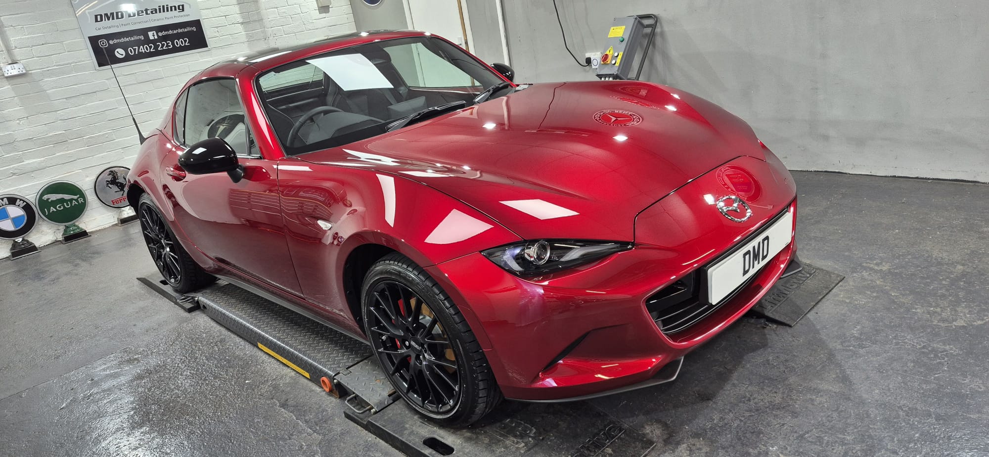 Soul Red Crystal Mazda MX-5 in my workshop in Paisley after new car ceramic coating.