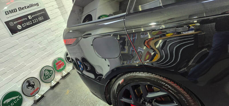 Obsidian Black Range Rover Sport after two-stage machine polish and ceramic coating
