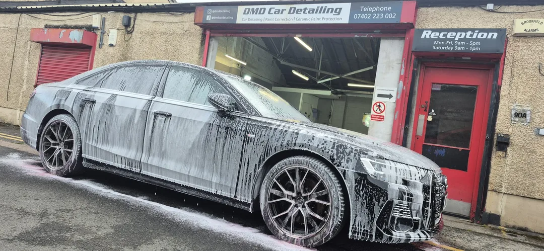 Snow foam pre wash stage being carried out in this Audi A8 at DMD Car Detailing
