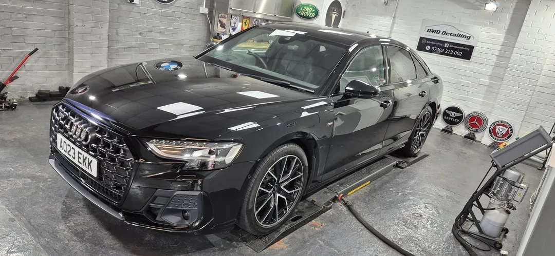 Audi A8 Quattro showing swirl-free gloss finish after minor paint correction in Paisley at DMD Car Detailing