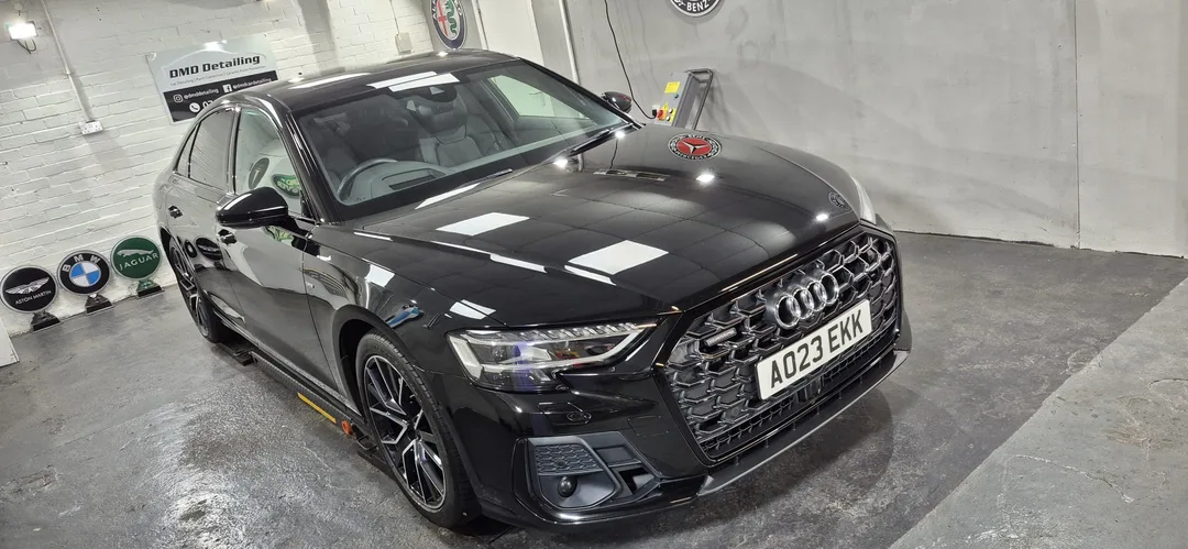 Audi A8 Quattro front view after paint correction and ceramic coating